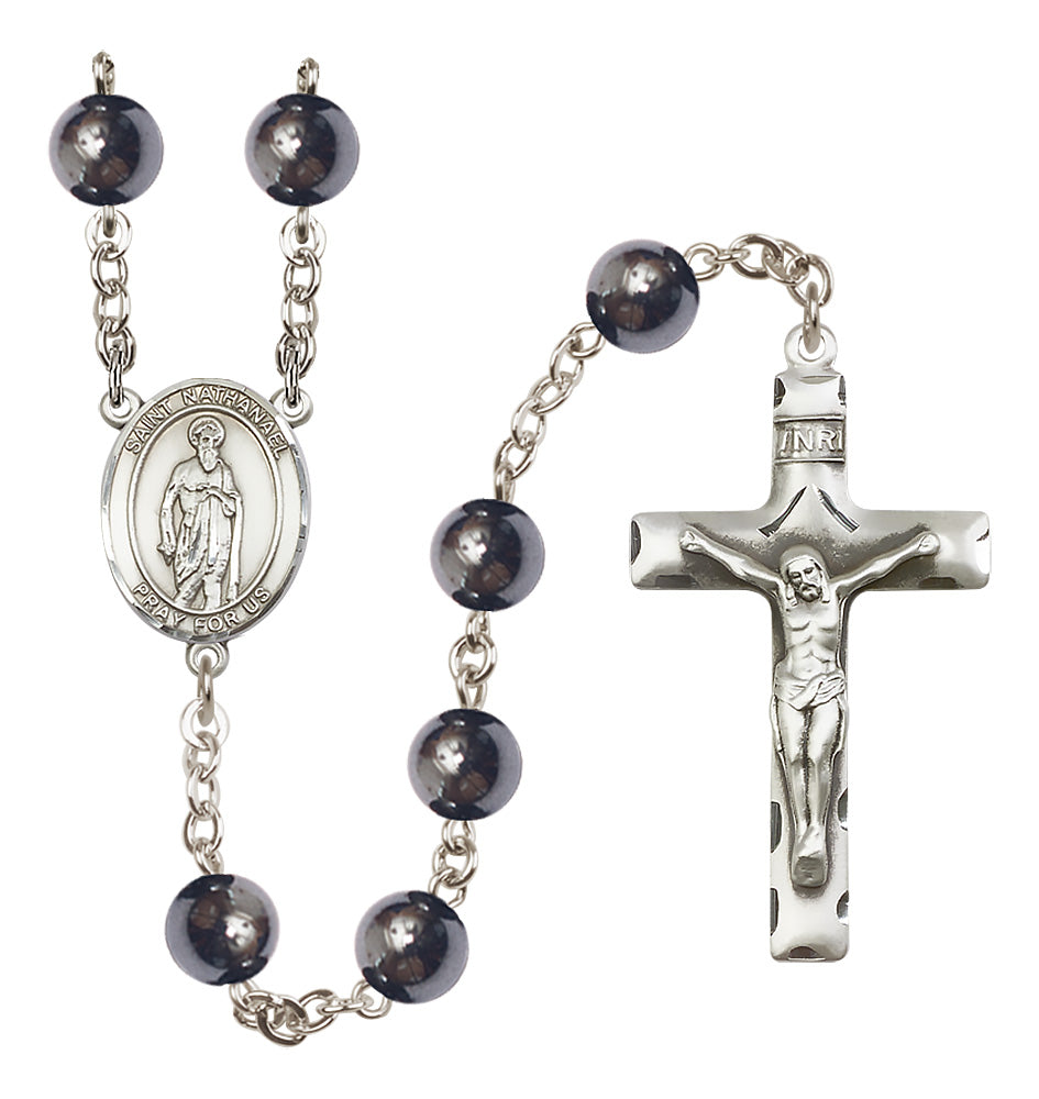 St. Nathanael Rosary - 8mm Hematite beads - 8398