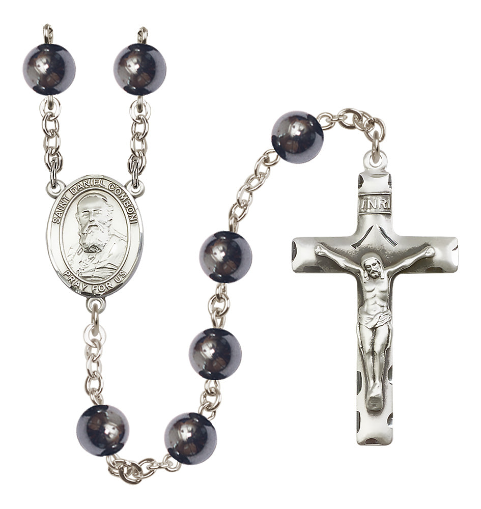 St. Daniel Comboni Rosary - 8mm Hematite beads - 8400