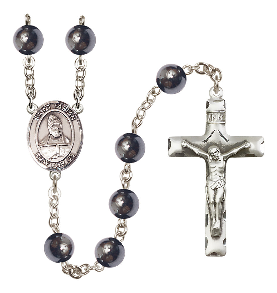 St. Fabian Rosary - 8mm Hematite beads - 8427