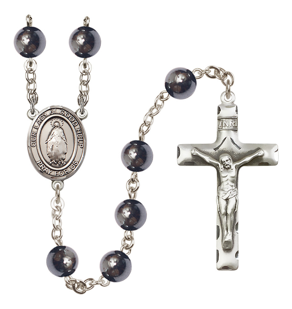 O/L of Good Help Rosary - 8mm Hematite beads - 8431