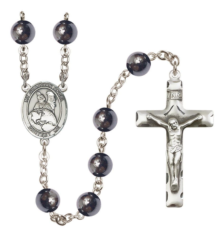 Guardian Angel Rosary - 8mm Hematite beads - 8440