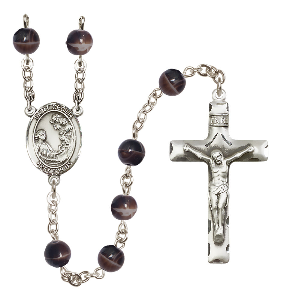 St. Cecilia Rosary - 7mm Brown beads - 8016