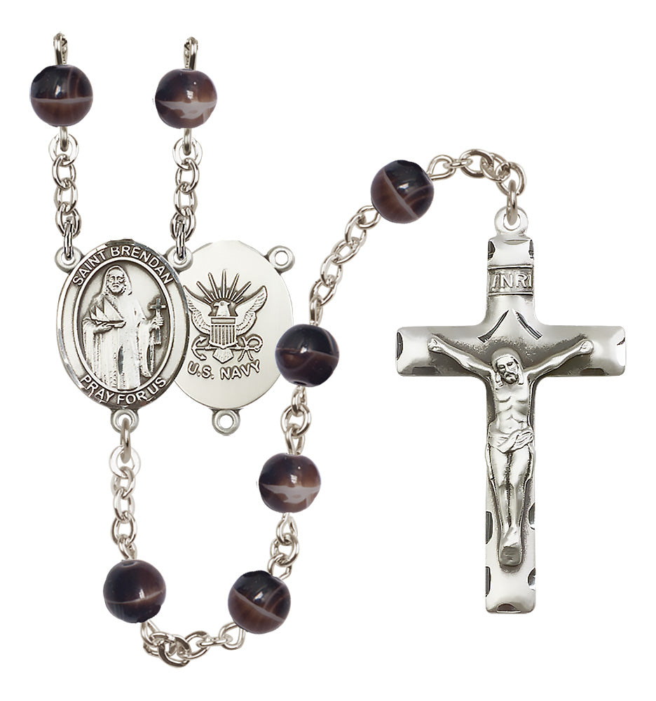 Navy Rosary - 7mm Brown beads - 8018S6