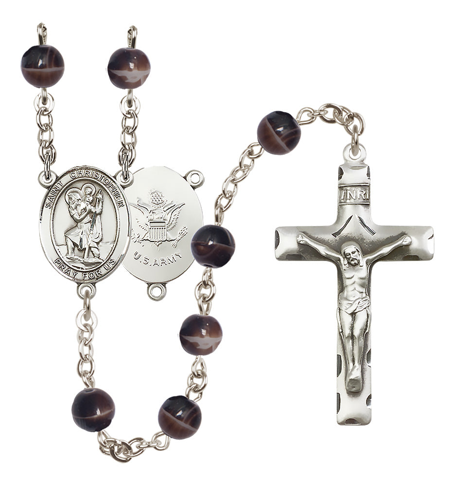 Army Rosary - 7mm Brown beads - 8022S2