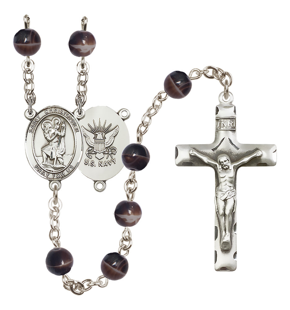Navy Rosary - 7mm Brown beads - 8022S6