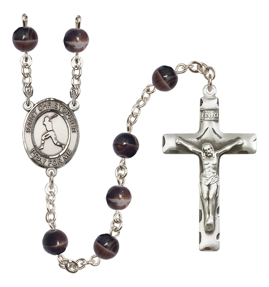 Baseball Rosary - 7mm Brown beads - 8150