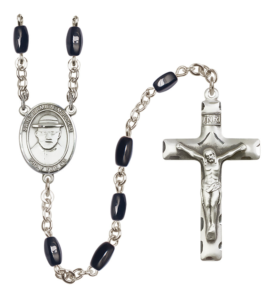 St. Damien of Molokai Rosary - 8x5mm Black Onyx beads - 8412