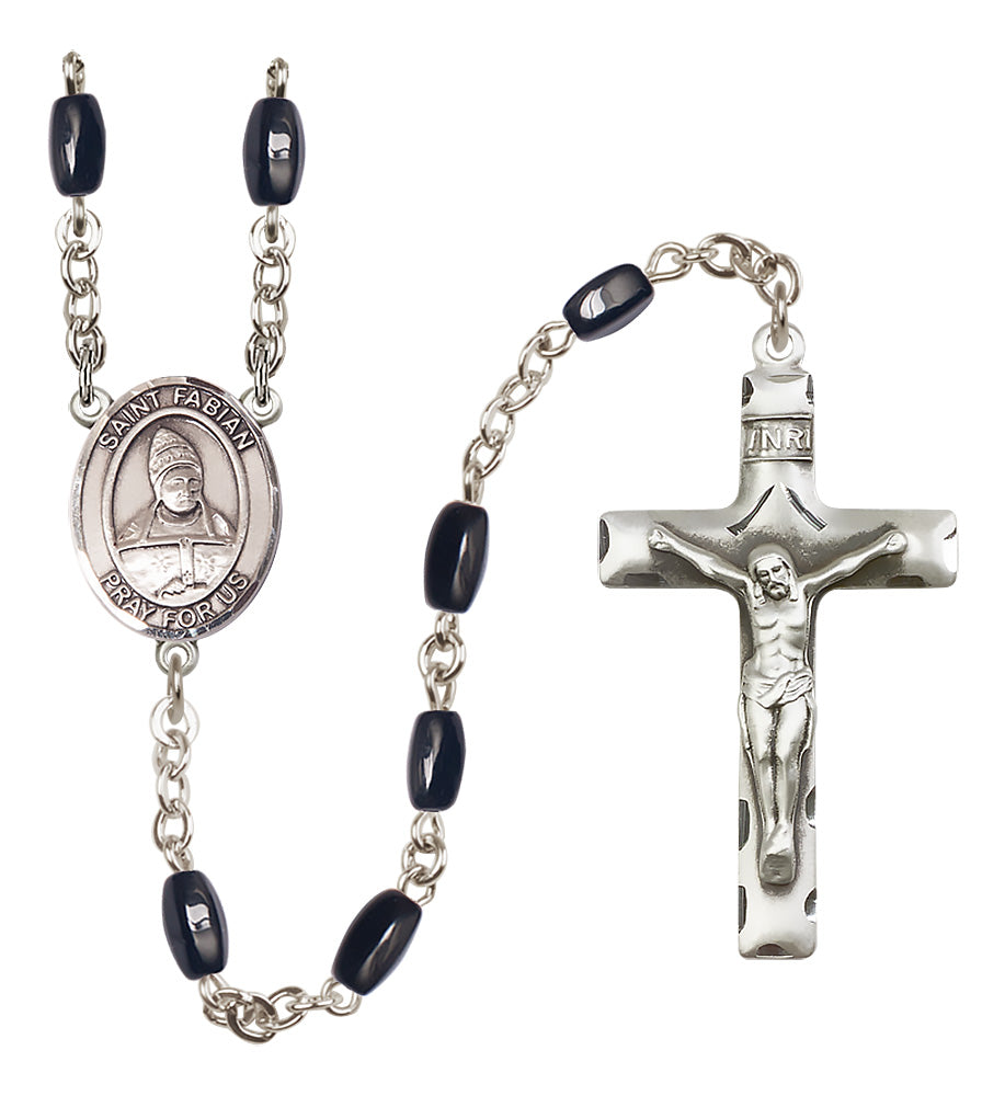 St. Fabian Rosary - 8x5mm Black Onyx beads - 8427