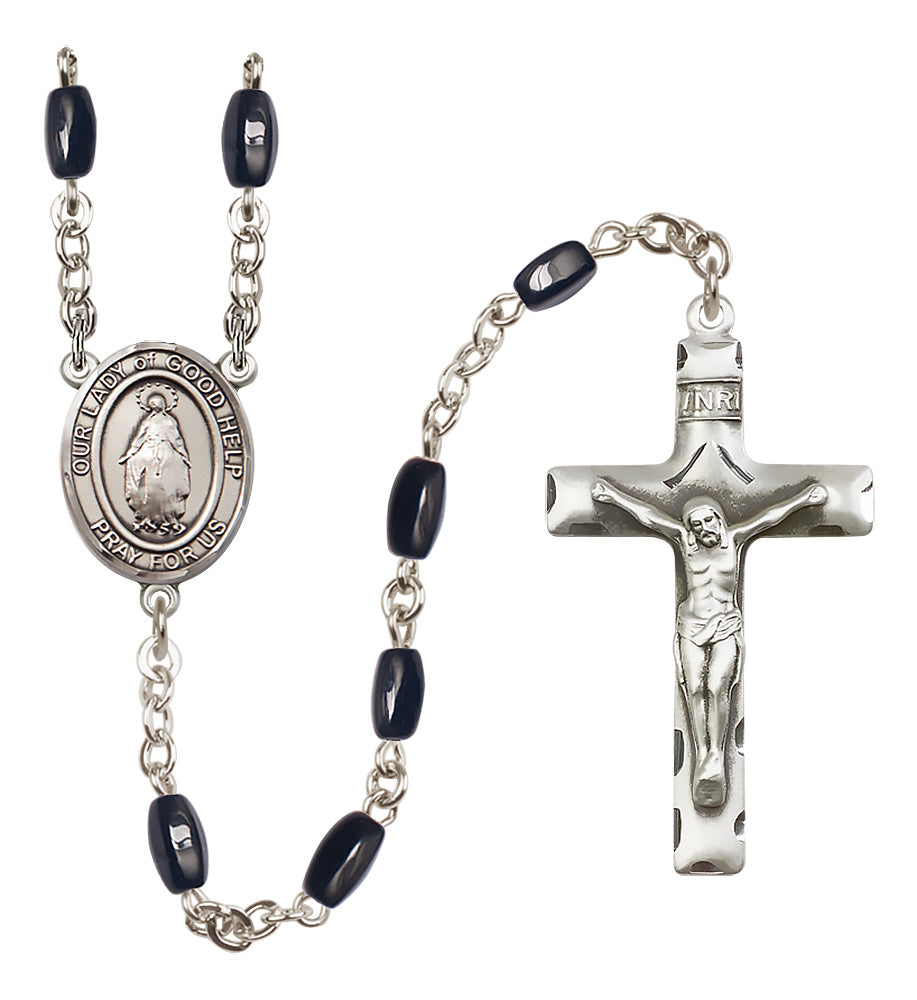 O/L of Good Help Rosary - 8x5mm Black Onyx beads - 8431