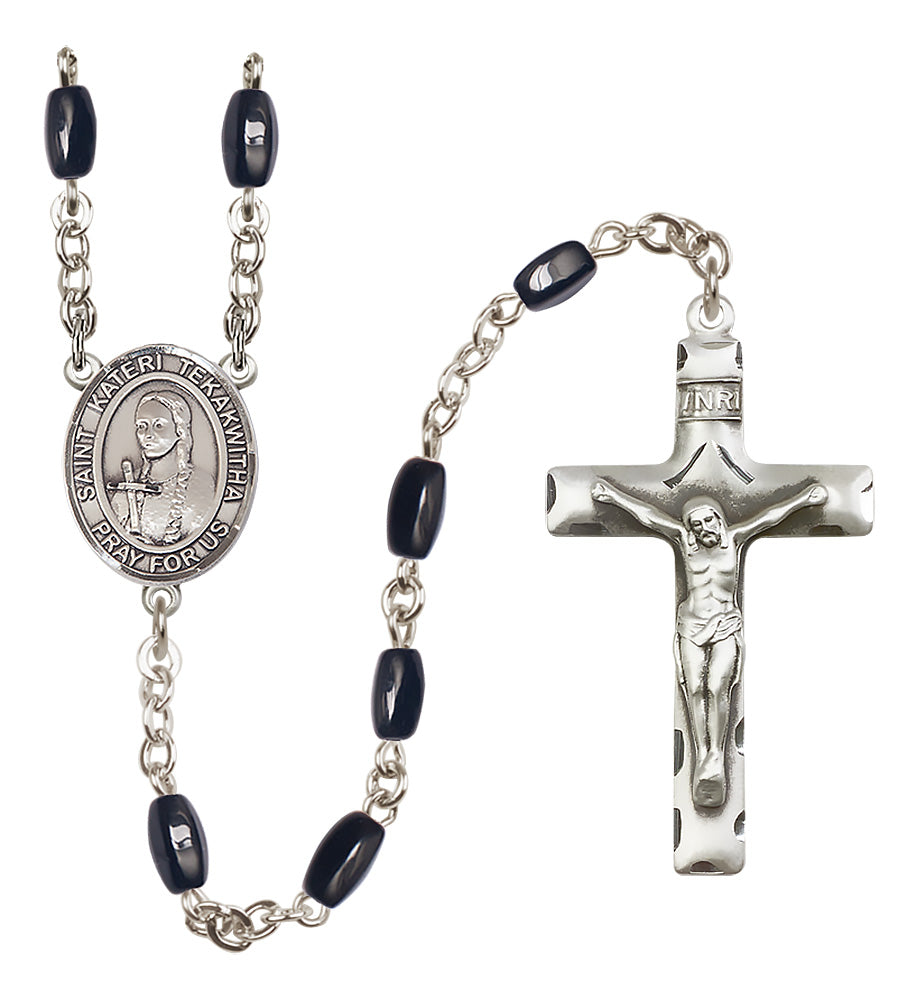 St. Kateri Tekakwitha Rosary - 8x5mm Black Onyx beads - 8438