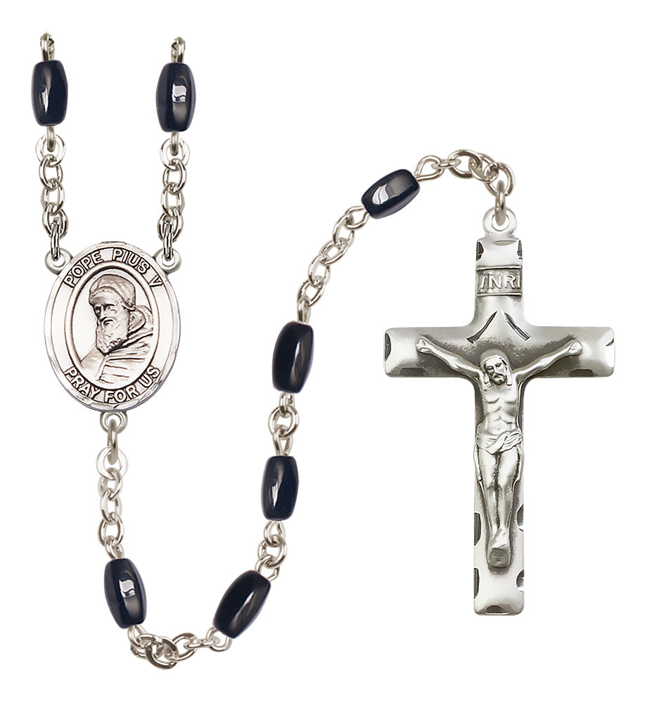 St. Pius X Rosary - 8x5mm Black Onyx beads - 8452