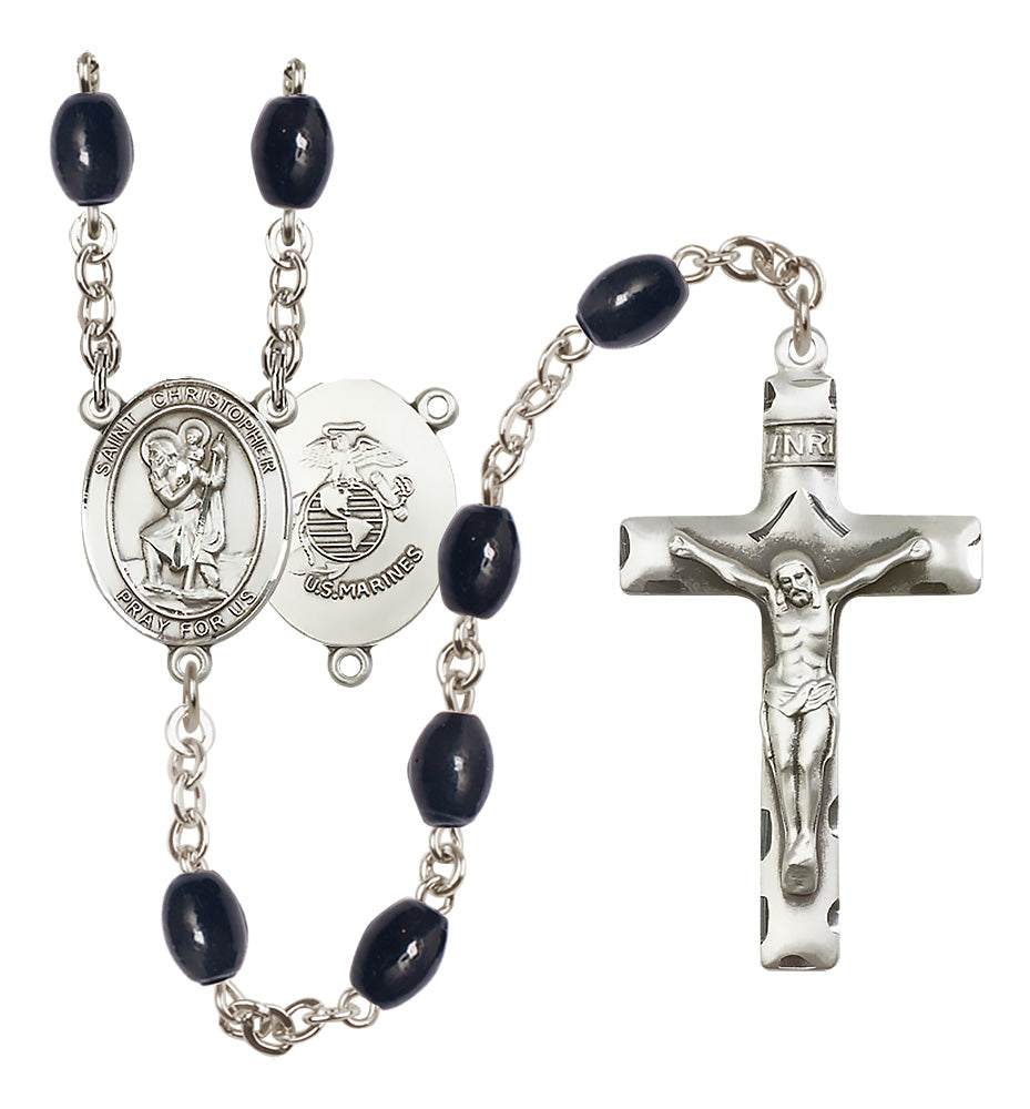 Marines Rosary - 8x6mm Black Onyx beads - 8022S4