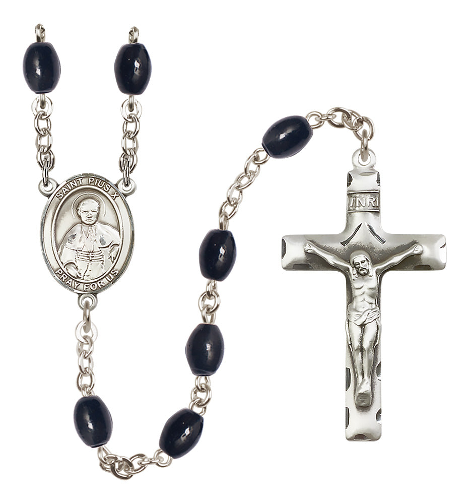 St. Pius X Rosary - 8x6mm Black Onyx beads - 8305