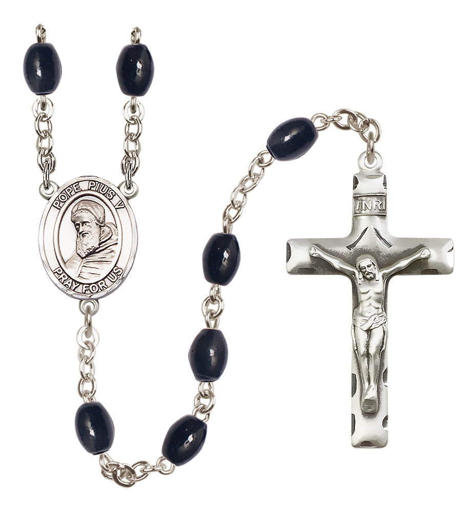 St. Pius X Rosary - 8x6mm Black Onyx beads - 8452