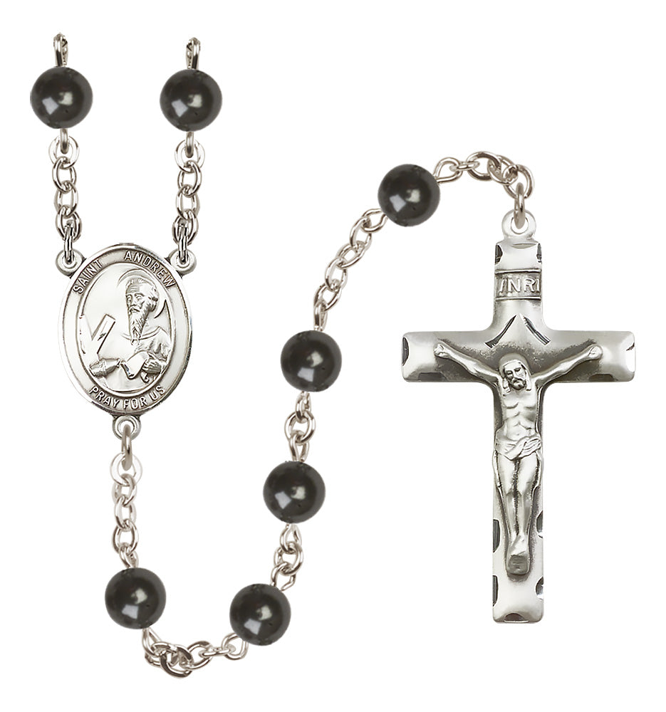 St. Andrew the Apostle Rosary - 7mm Black Onyx beads - 8000