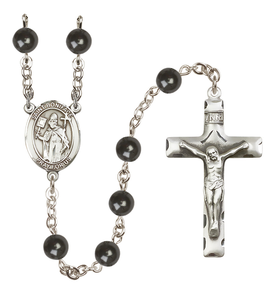 St. Boniface Rosary - 7mm Black Onyx beads - 8009