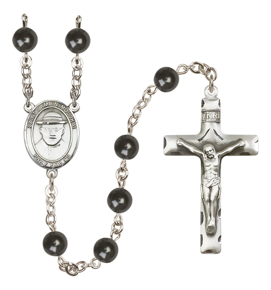 St. Damien of Molokai Rosary - 7mm Black Onyx beads - 8412