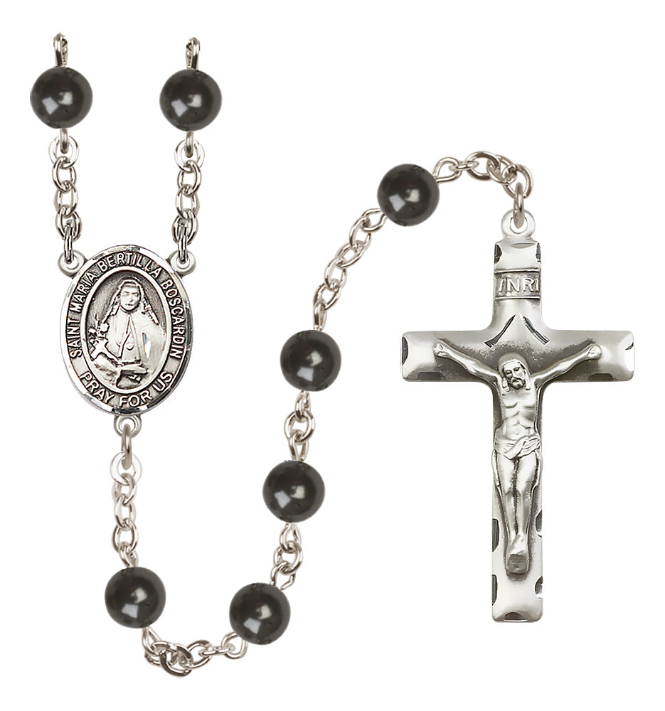 St. Maria Bertilla Boscardin Rosary - 7mm Black Onyx beads - 8428