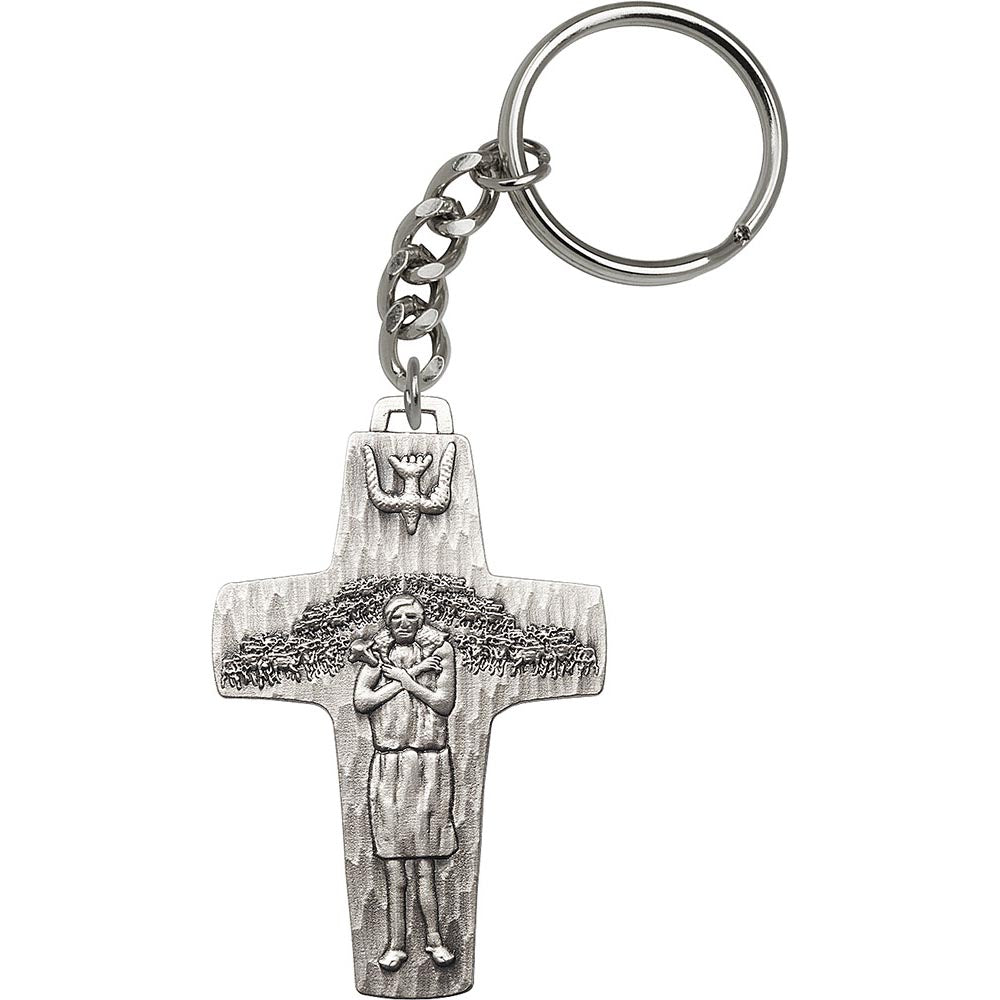 Silver Oxide Papal Crucifix Keychain - 0566
