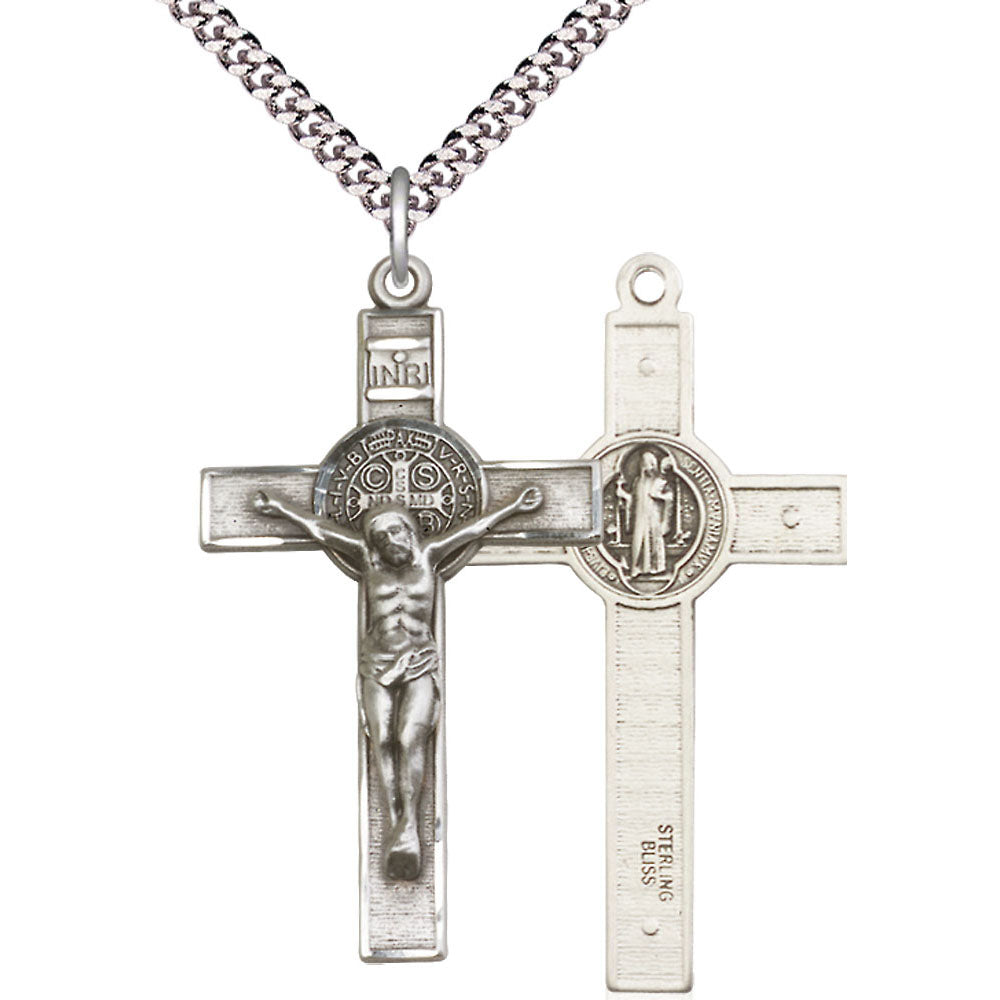 Sterling Silver Saint Benedict Crucifix Pendant - 0645SS