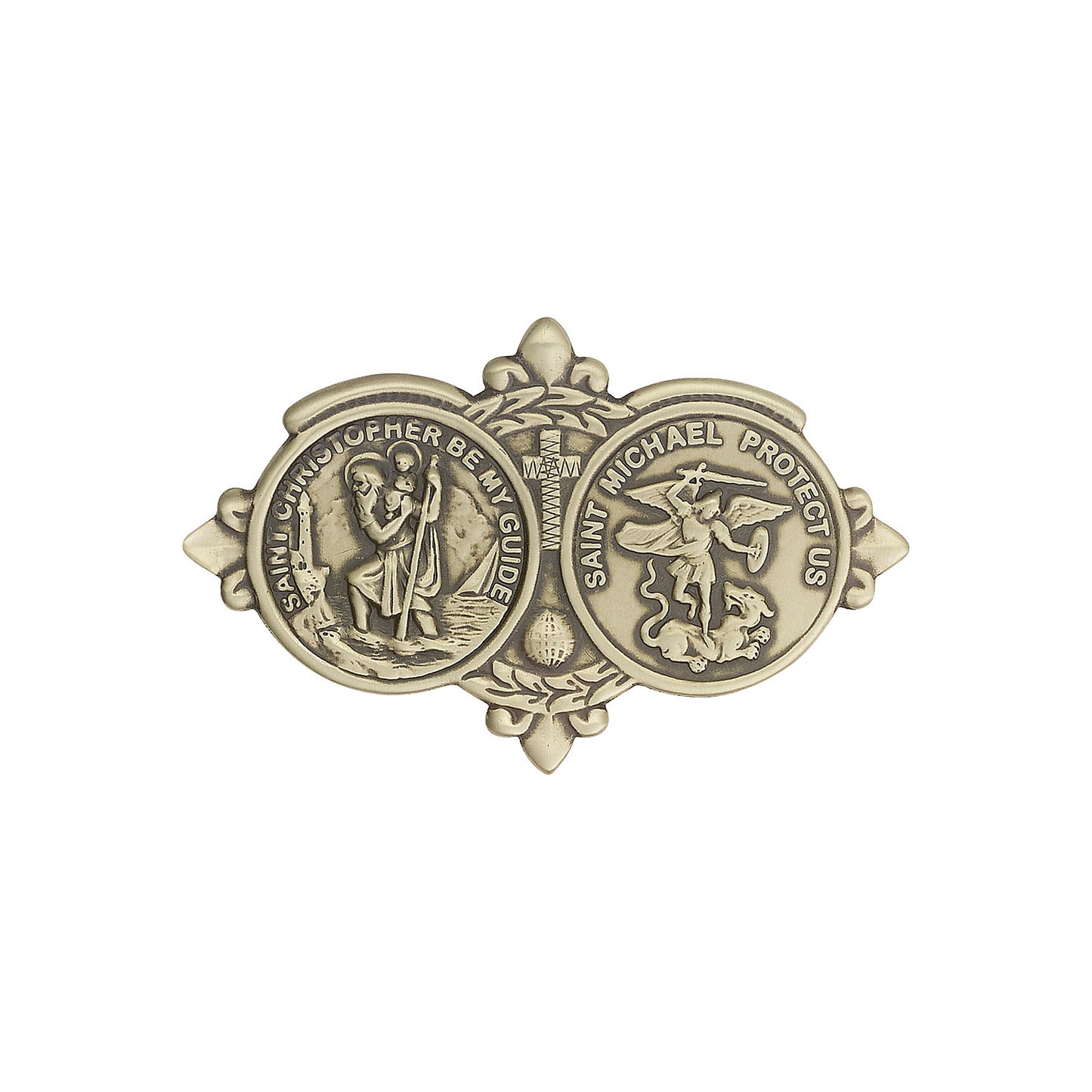 Antique Gold St. Christopher / St Michael Visor Clip - 1034VG