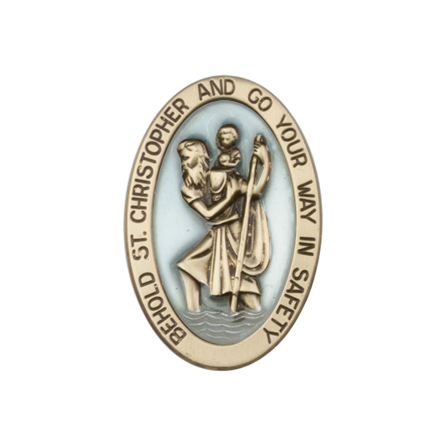 Antique Gold St. Christopher Visor Clip with Blue Epoxy Finish - 1051EVG