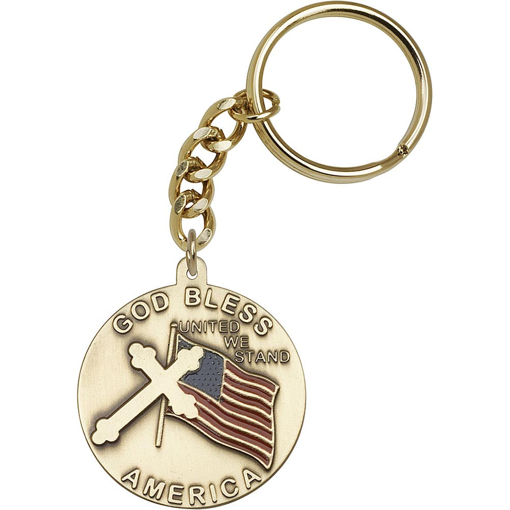 Antique Gold God Bless America Keychain - 1778
