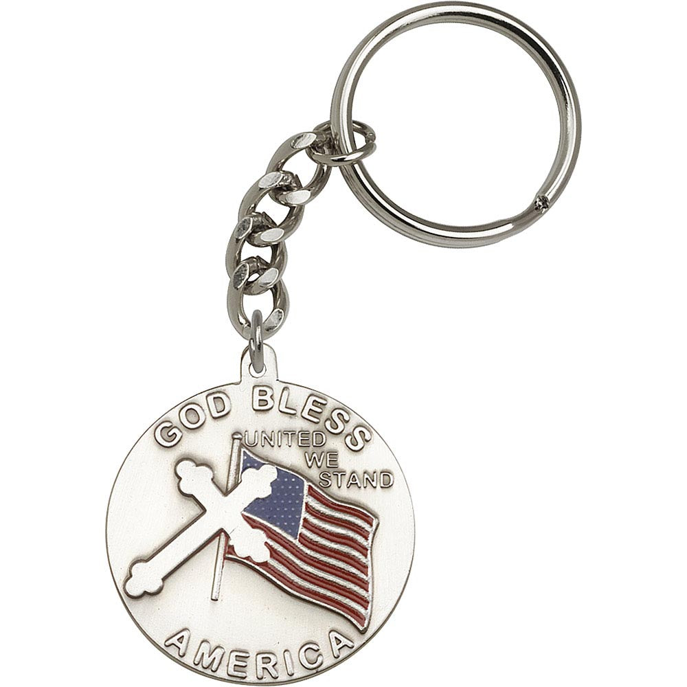 Antique Silver God Bless America Keychain - 1778