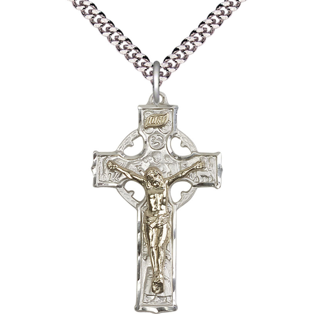 Gold Filled/Sterling Silver Celtic Crucifix Pendant - 2440GF_SS