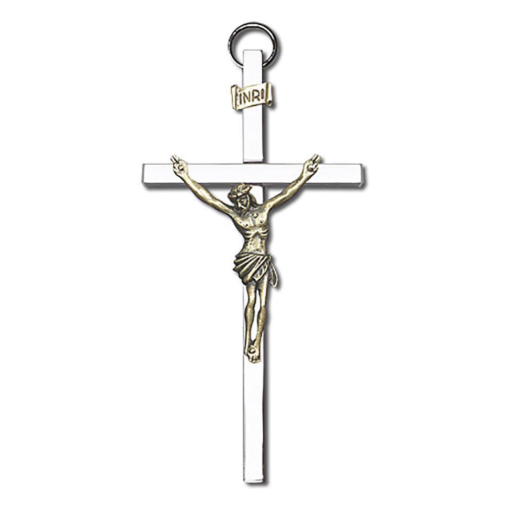 4 inch Antique Gold Crucifix on a Polished Silver Finish Cross - 4480G/S
