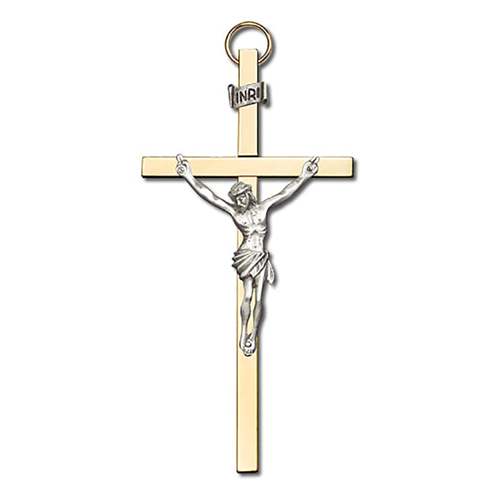 4 inch Antique Gold Crucifix on a Polished Brass Cross - 4480G/G