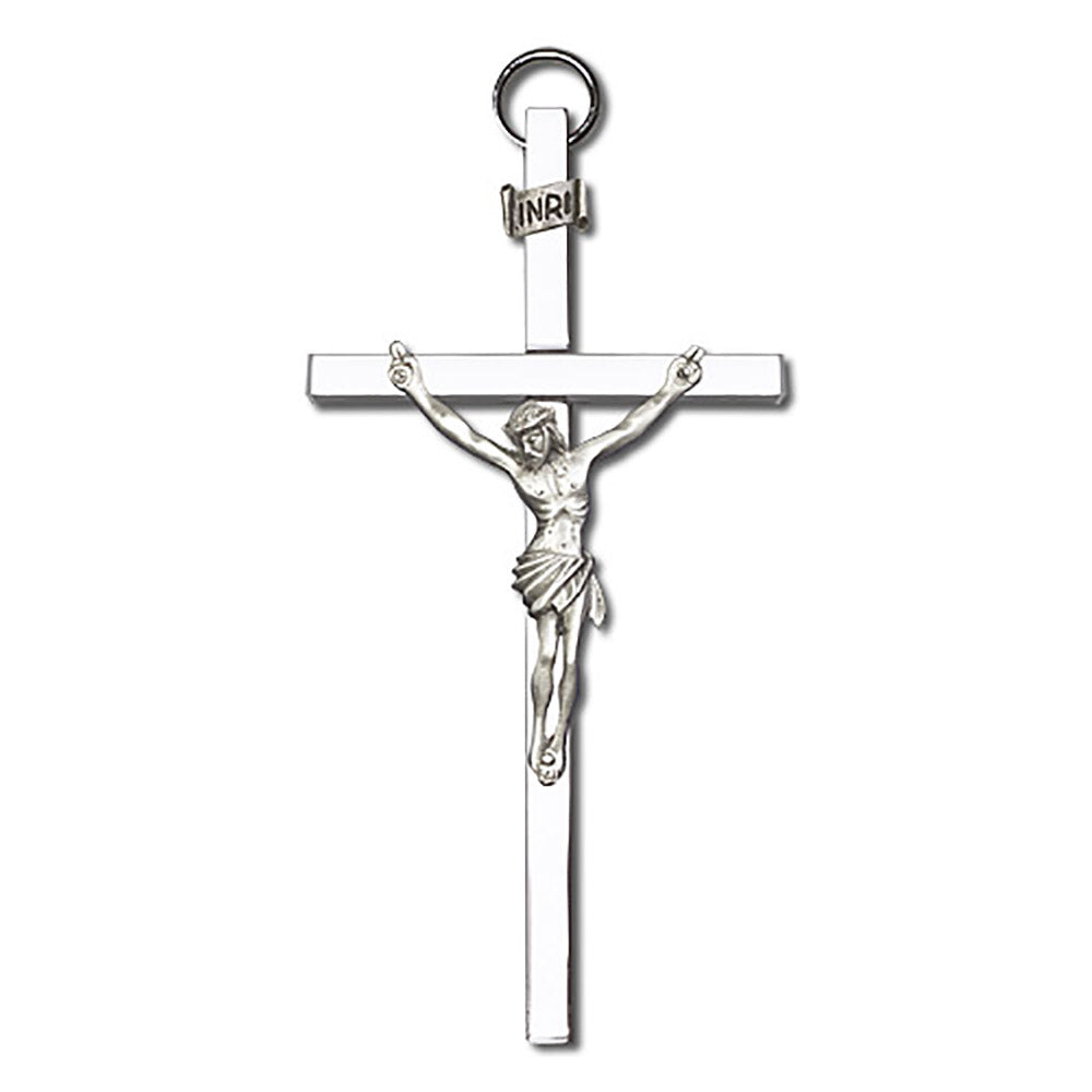 4 inch Antique Silver Crucifix on a Polished Silver Finish Cross - 4480S/S