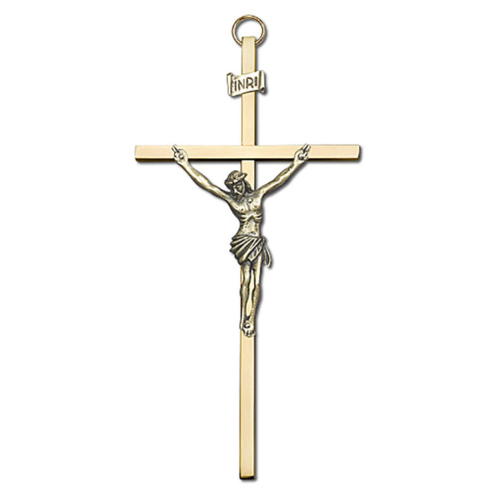 6 inch Antique Gold Crucifix on a Polished Brass Cross - 4580G/G