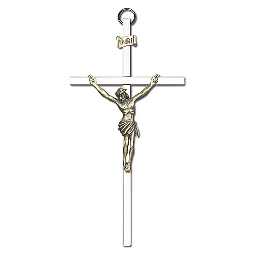 6 inch Antique Gold Crucifix on a Polished Silver Finish Cross - 4580G/S