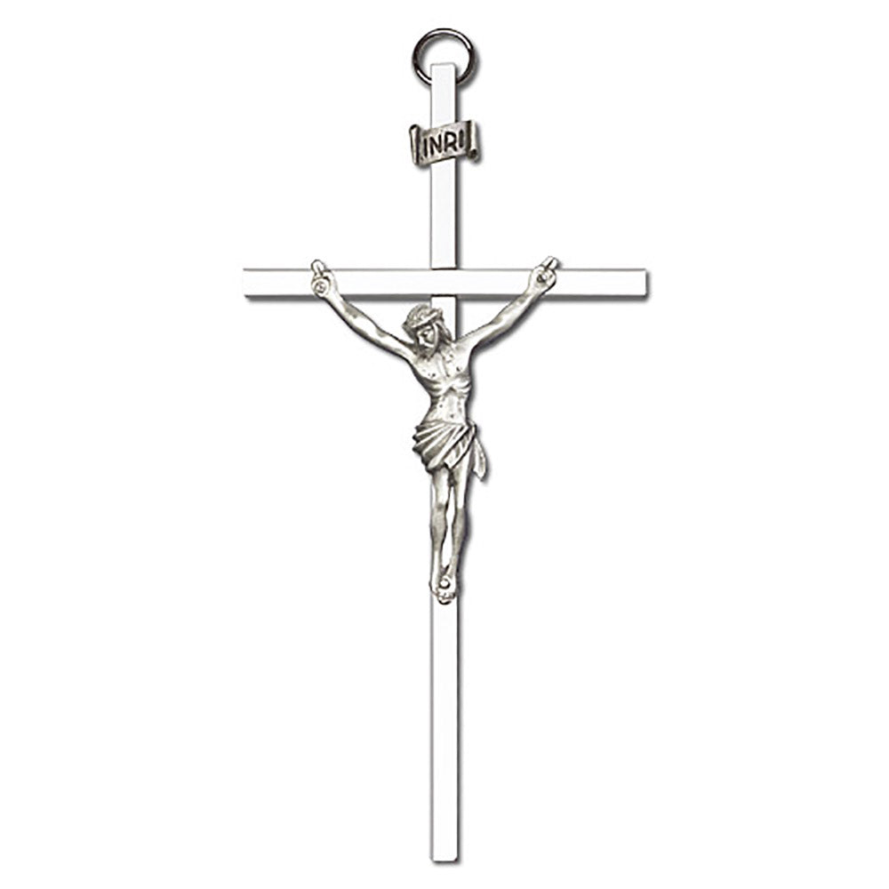 6 inch Antique Silver Crucifix on a Polished Silver Finish Cross - 4580S/S