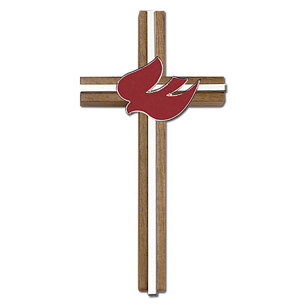 6 inch Red Enameled Holy Spirit Cross, Walnut w/ Antique Gold inlay - 5010G/S