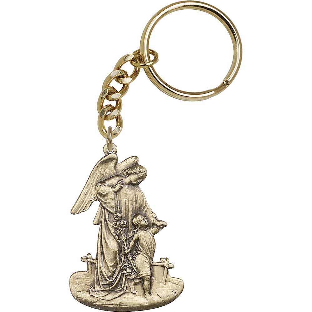 Antique Gold Guardian Angel Keychain - 5829