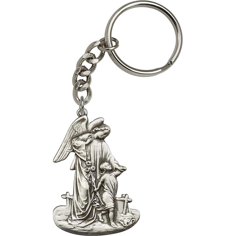 Antique Silver Guardian Angel Keychain - 5829