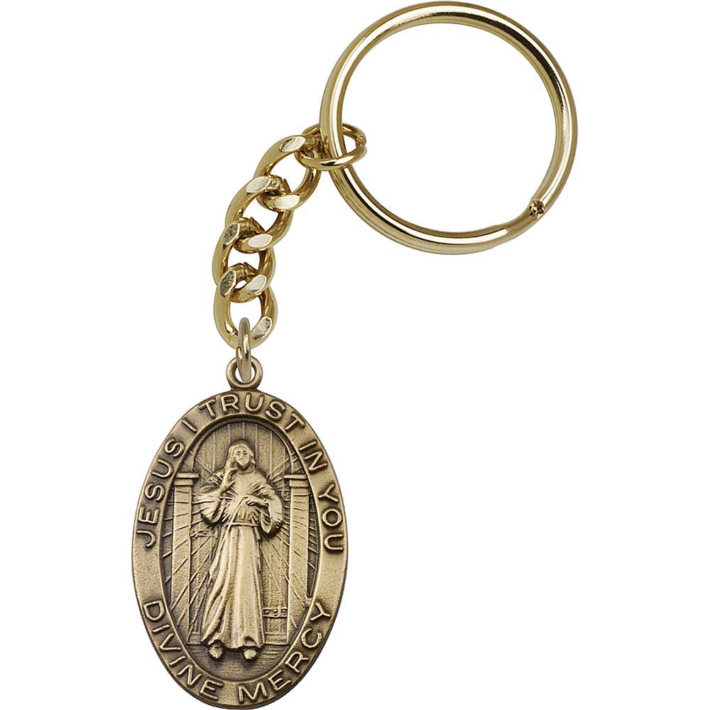 Antique Gold Divine Mercy Keychain - 5874