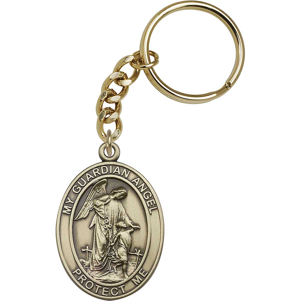 Antique Gold Guardian Angel Keychain - 6818