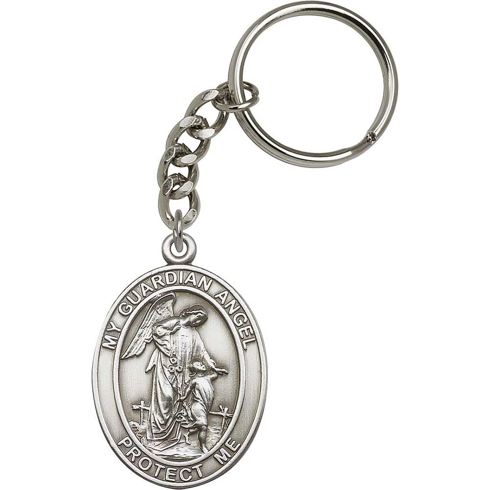 Antique Silver Guardian Angel Keychain - 6818