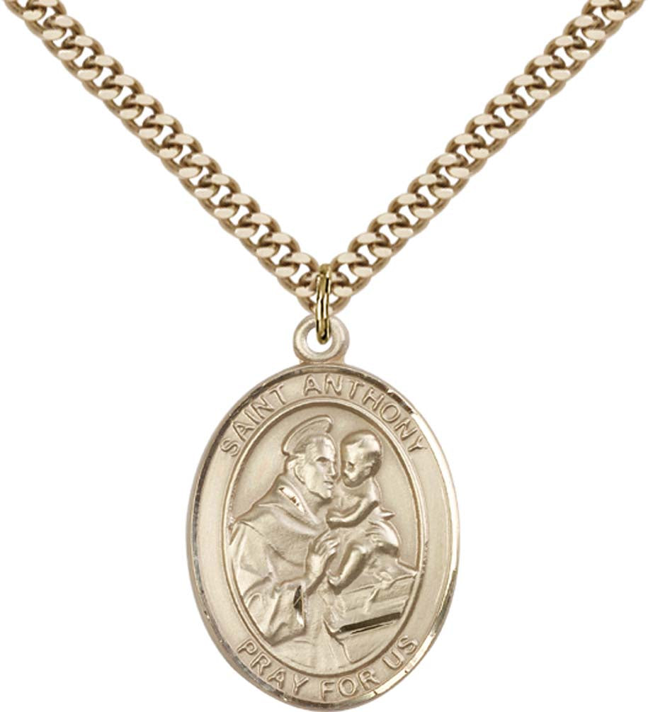 14kt Gold Filled St. Anthony of Padua Pendant with 24 inch Gold Plate Heavy Curb Chain