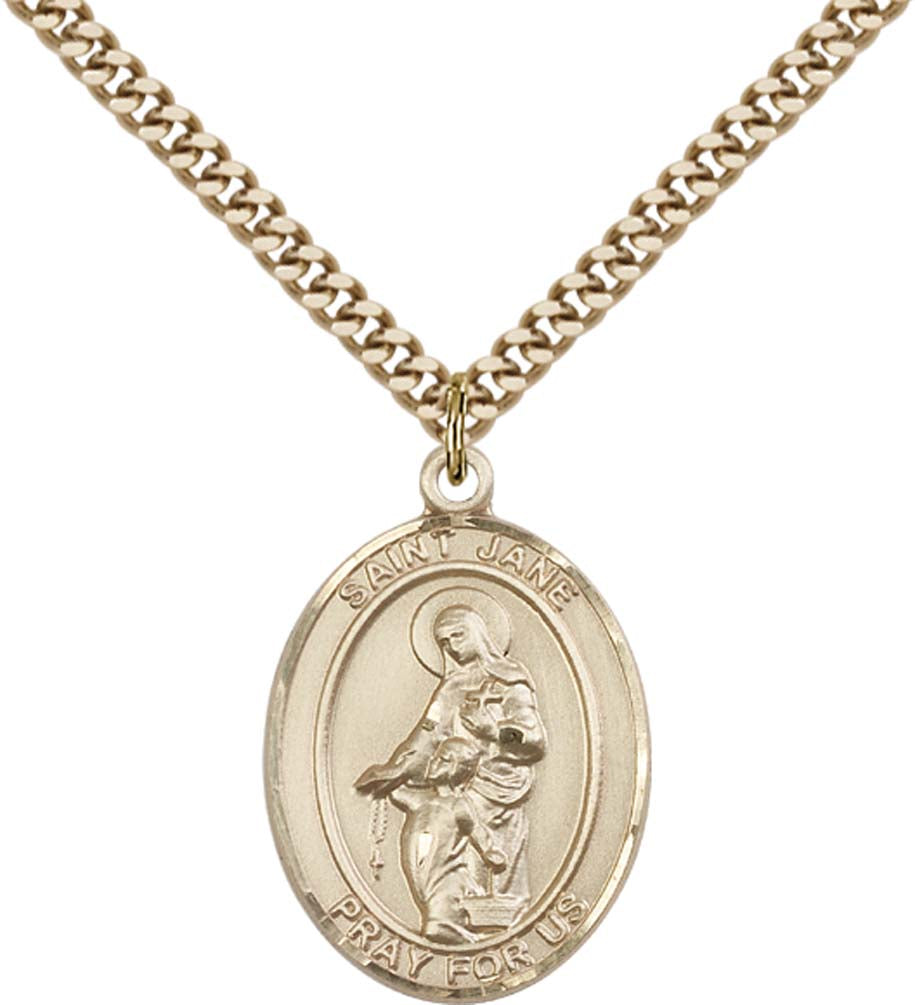14kt Gold Filled St. Jane of Valois Pendant with 24 inch Gold Plate Heavy Curb Chain