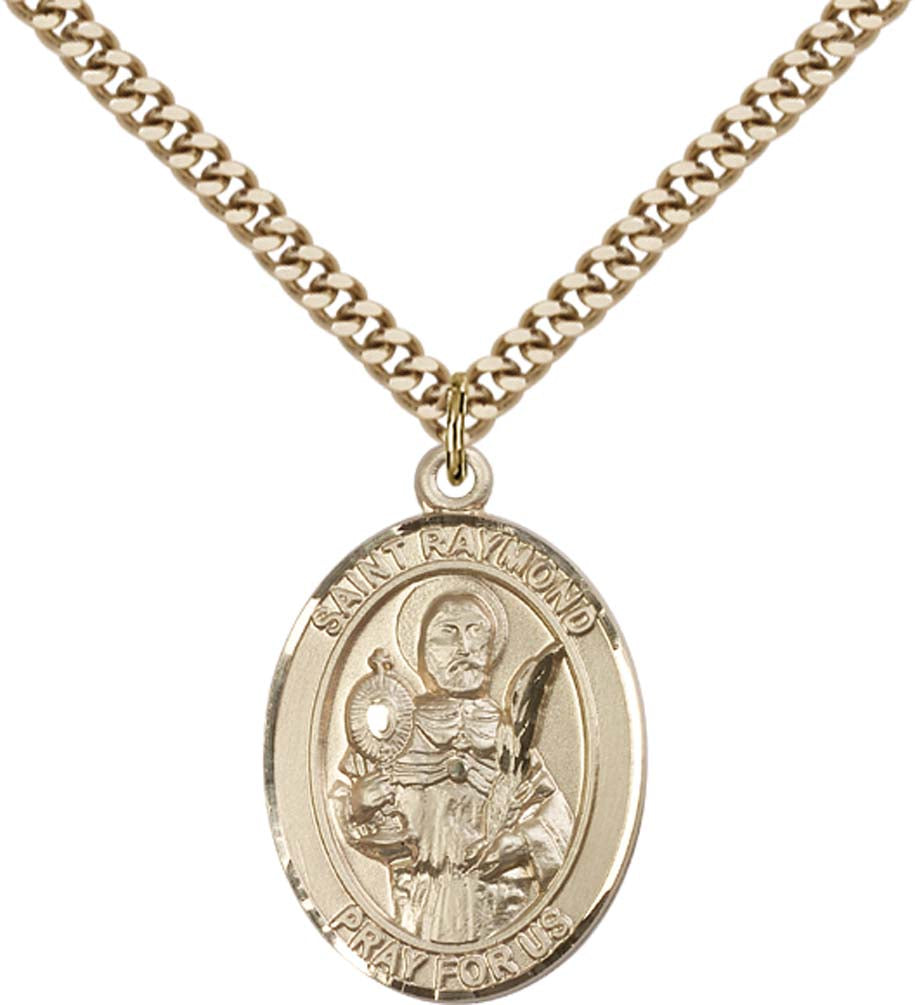 14kt Gold Filled St. Raymond Nonnatus Pendant with 24 inch Gold Plate Heavy Curb Chain