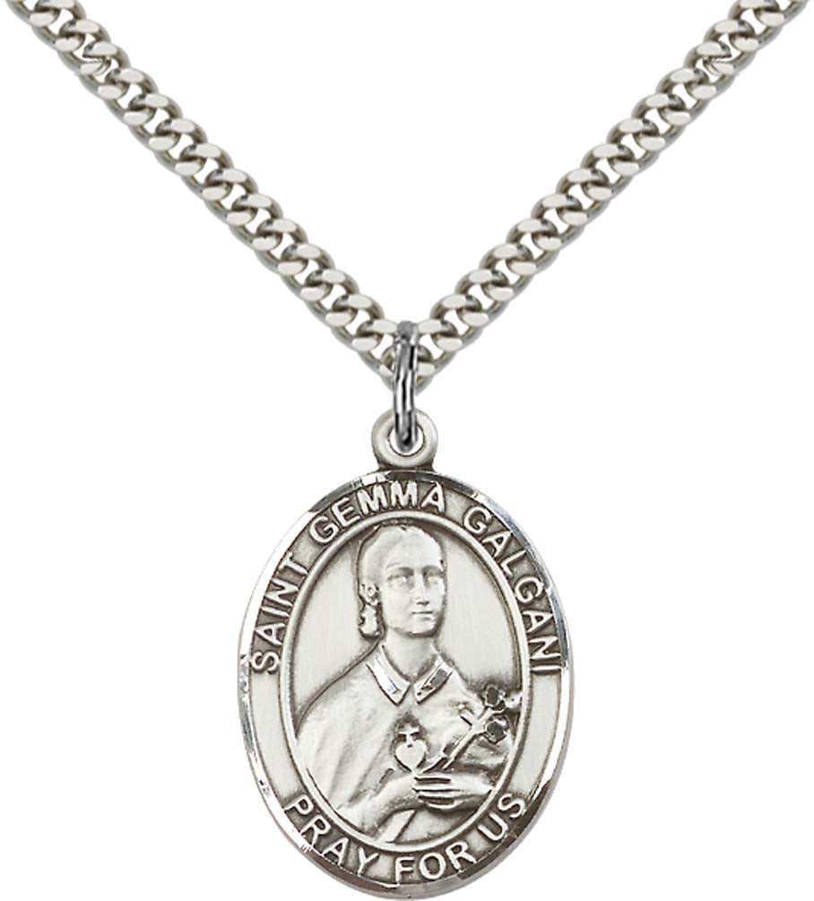 Sterling Silver St. Gemma Galgani Pendant with 24 Inch Light Rhodium Heavy Curb Chain