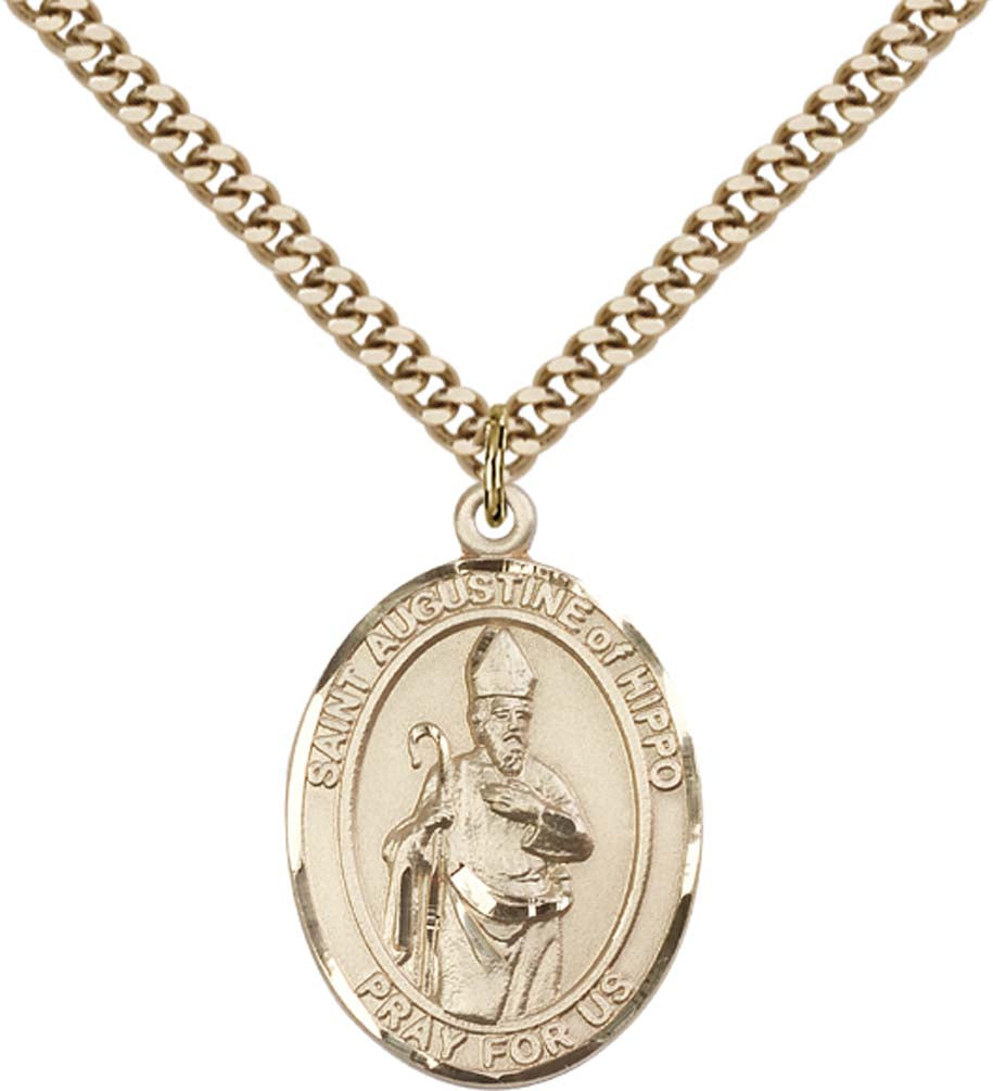 14kt Gold Filled St. Augustine of Hippo Pendant with 24 inch Gold Plate Heavy Curb Chain