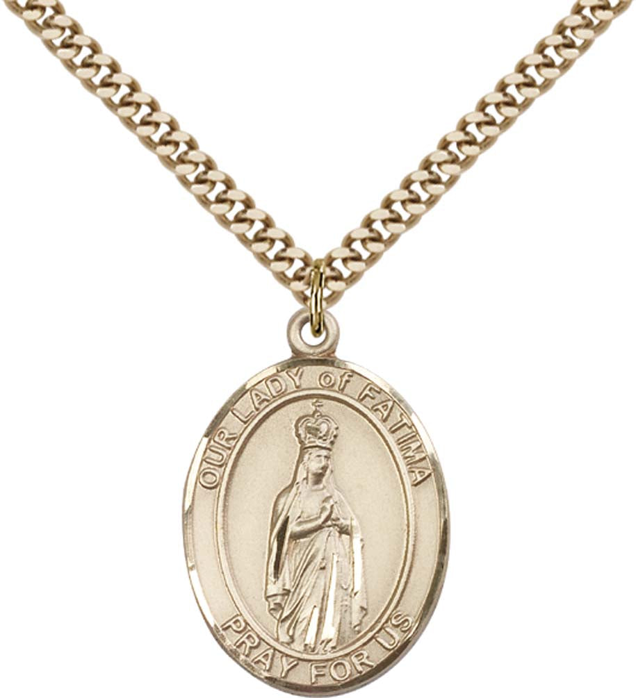 14kt Gold Filled O/L of Fatima Pendant with 24 inch Gold Plate Heavy Curb Chain