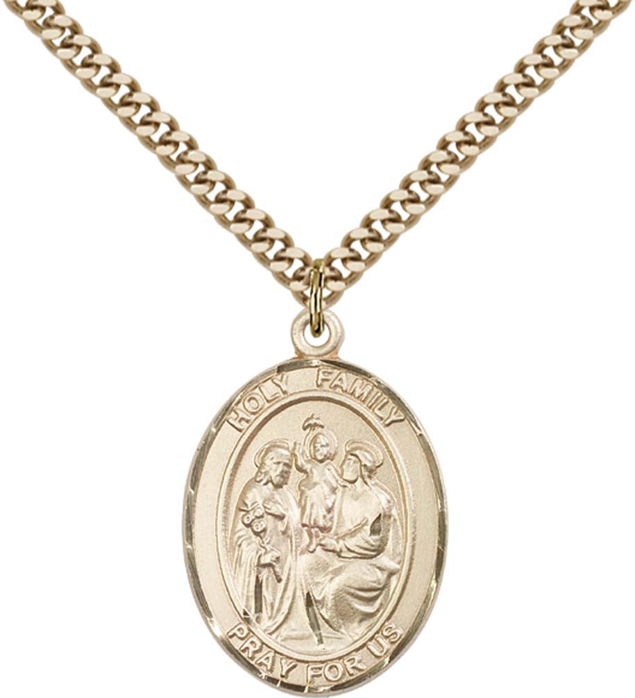 14kt Gold Filled Holy Family Pendant with 24 inch Gold Plate Heavy Curb Chain