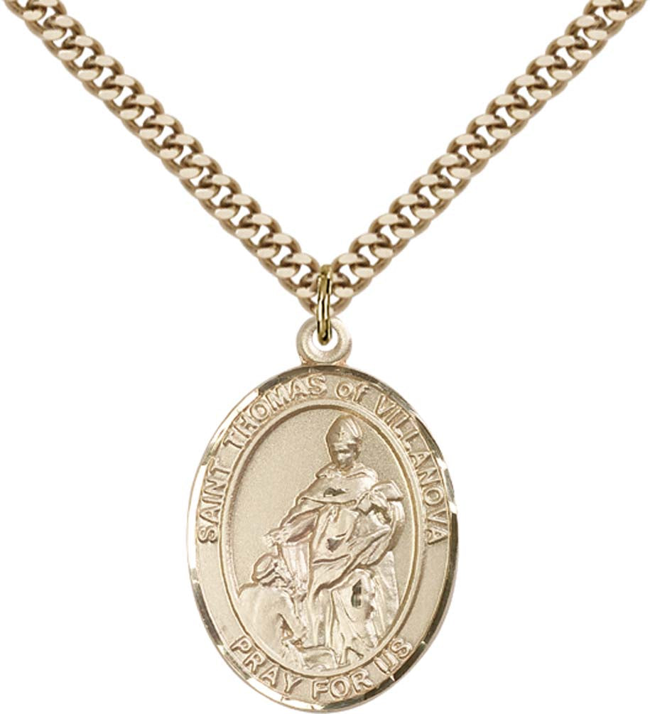 14kt Gold Filled St. Thomas of Villanova Pendant with 24 inch Gold Plate Heavy Curb Chain
