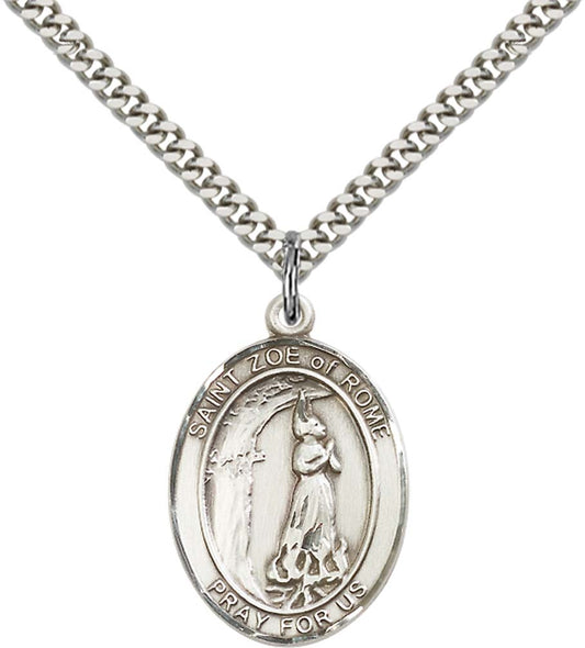 Sterling Silver St. Zoe of Rome Pendant with 24 Inch Light Rhodium Heavy Curb Chain
